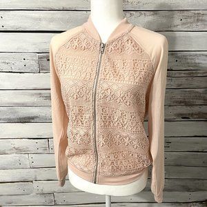 Signature Studio Pink/Peach Lace Light Bomber Jacket Size Small